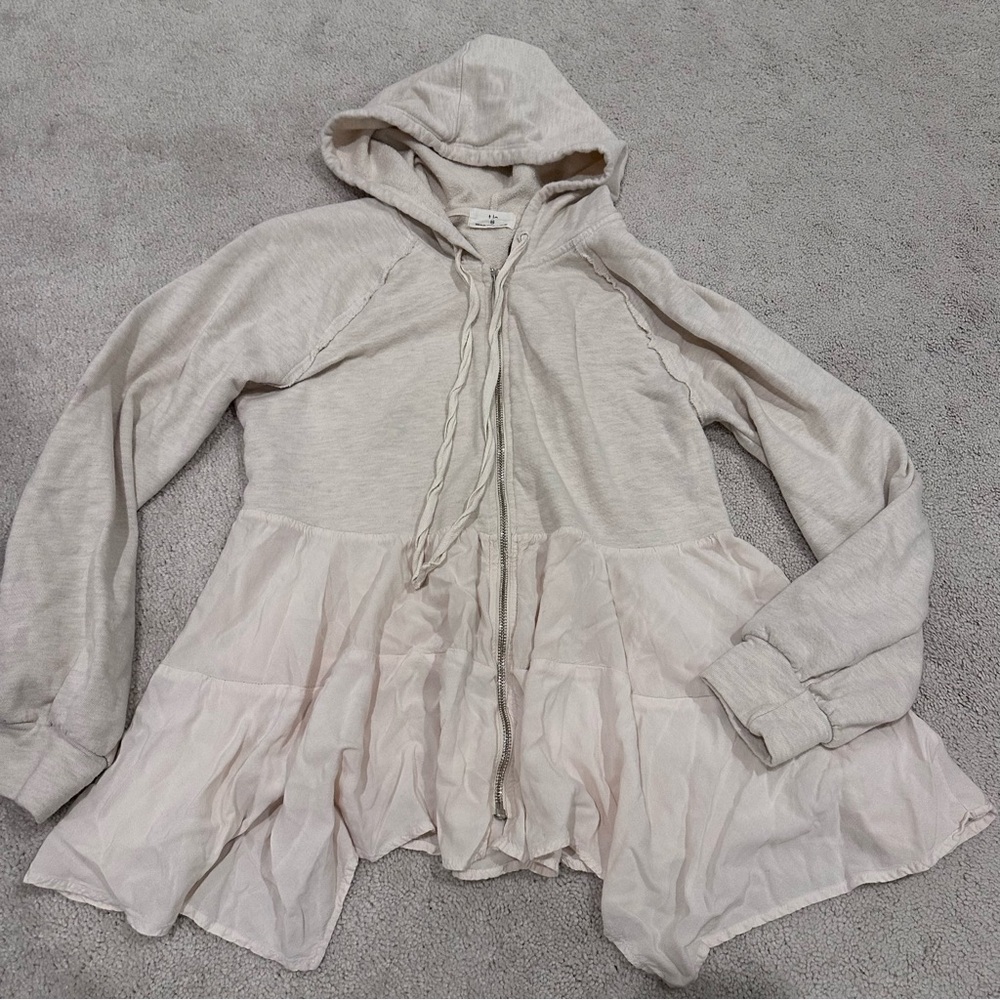 Anthropologie T.La Peplum Hoodie Size extra Small xs beige full zip long sleeve